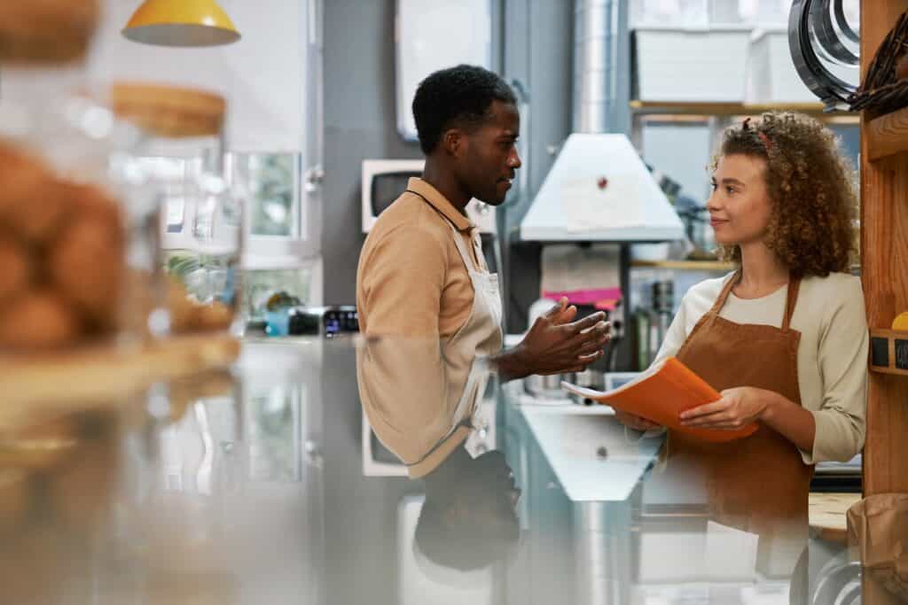 Bakery workers talking